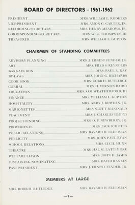 Board of Directors, 1961-1962