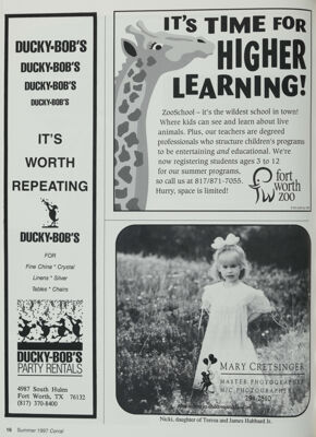 Fort Worth Zoo Advertisement, Summer 1997