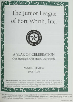 The Junior League of Fort Worth, Inc. Annual Review, 1995-1996
