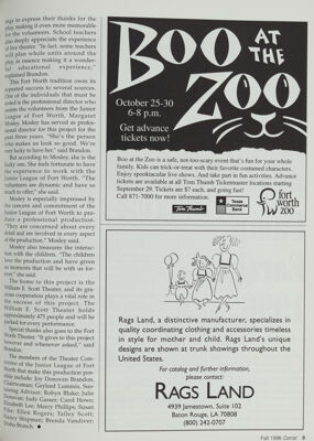 Boo at the Zoo Advertisement, Fall 1996
