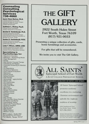 All Saints' Episcopal School of Fort Worth Advertisement, Spring 1999