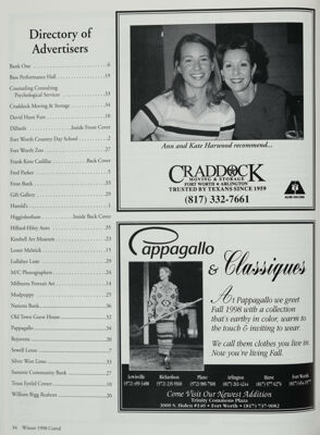 Directory of Advertisers, Winter 1998
