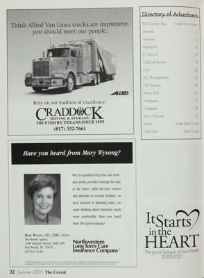 Directory of Advertisers, Summer 2001