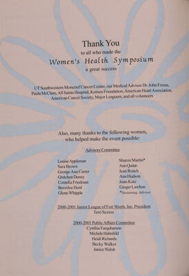 Thank You to All Who Made the Women's Health Symposium a Great Success
