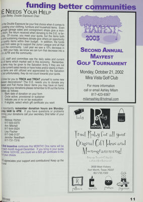 Second Annual Mayfest Golf Tournament Advertisement, October 2002