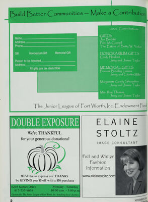 Elaine Stoltz Advertisement, November 2002