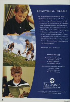 All Saints' Episcopal School Advertisement, October 2003