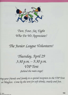 Junior League Volunteers Mayfest VIP Tent Advertisement, May 2004