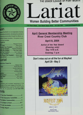 The Junior League of Fort Worth Lariat, Vol. 11, No. 7, April 2004 Title Page