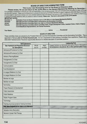 Board of Directors Nominating Form, November 2003
