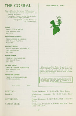 The Corral, Vol. XXVIII, No. 3, December 1961 Title Page