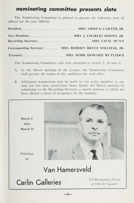 Nominating Committee Presents Slate, March 1962