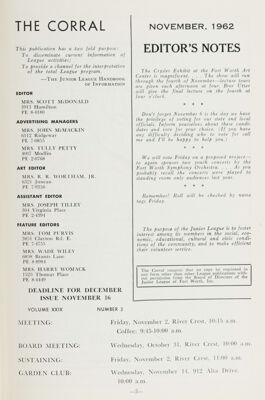 The Corral, Vol. XXIX, No. 2, November 1962 Title Page