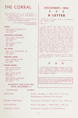 The Corral, Vol. XXIX, No. 3, December 1962 Title Page