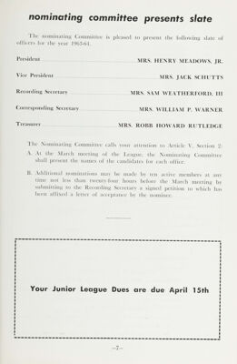 Nominating Committee Presents Slate, March 1963