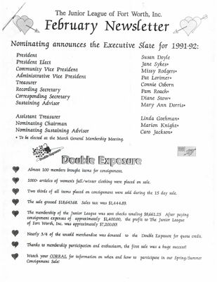 The Junior League of Fort Worth, Inc. February Newsletter, February 1991