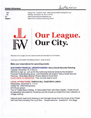 Our League Our City Sustainer News, November 18, 2013