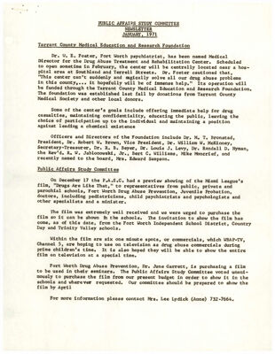 Public Affairs Study Committee Newsletter, January 1971