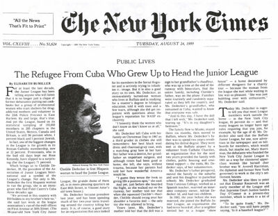 The Refugee From Cuba Who Grew Up to Head the Junior League Newspaper Clipping, August 24, 1999