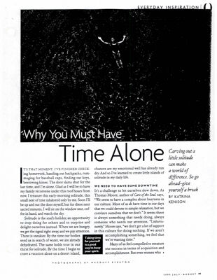 Why You Must Have Time Alone Magazine Clipping, July 2000
