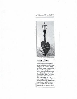 A Sign of Love Newspaper Clipping, February 18, 2004