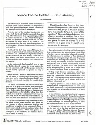 Silence Can Be Golden...in a Meeting Magazine Clipping, May 19, 1985
