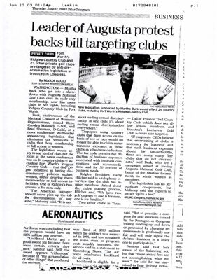 Leader of Augusta Protest Backs Bill Targeting Clubs Newspaper Clipping, June 12, 2003