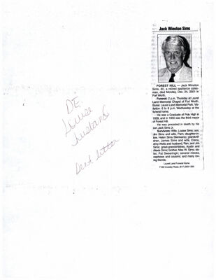 Jack Winston Sims Newspaper Clipping