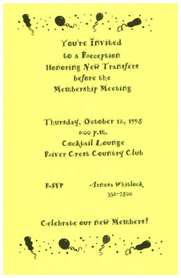 Reception Honoring New Transfers Invitation, October 12, 1995