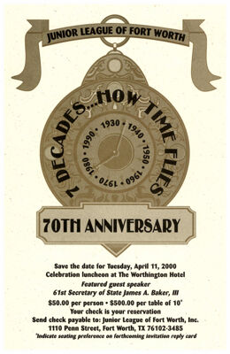 70th Anniversary Celebration Luncheon Invitation, April 11, 2000