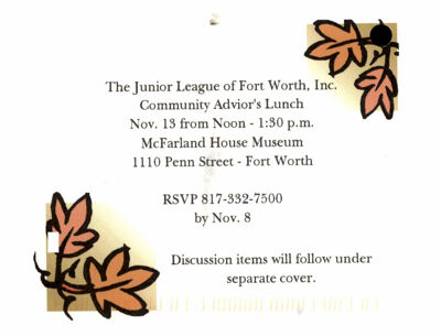 Community Advisor's Lunch Invitation, November 13, 2000