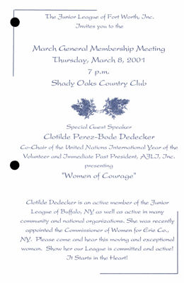 March General Membership Meeting Invitation, March 8, 2001