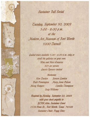 Sustainer Fall Social Invitation, September 30, 2003