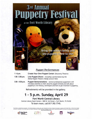 Third Annual Puppetry Festival Flier, April 29, 2012