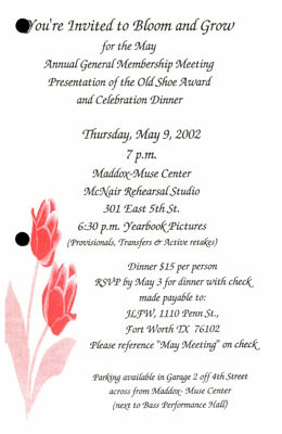 May General Membership Meeting and Old Show Award Dinner Invitation, May 9, 2002