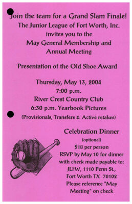 May General Membership Meeting and Annual Meeting Invitation, May 13, 2004