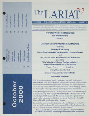 The Lariat, Vol. 8, No. 2, October 2000