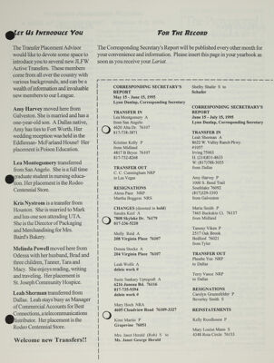 For the Record: Corresponding Secretary's Report, September 1995