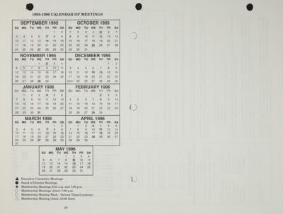 1995-1996 Calendar of Meetings