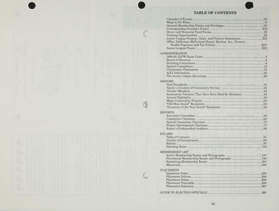The Junior League of Fort Worth, Inc. Annual Report, 1995-1996 Table of Contents Excerpt