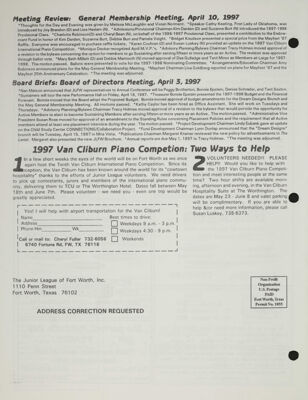 1997 Van Cliburn Piano Competition: Two Ways to Help, May 1997
