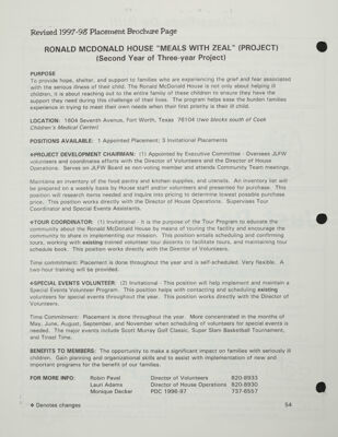 Revised 1997-98 Placement Brochure Page: Ronald McDonald House 