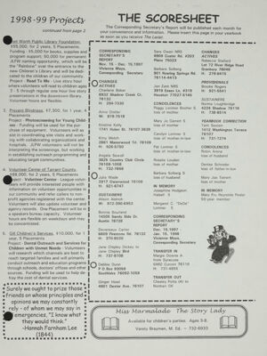 The Scoresheet: Corresponding Secretary's Report, February 1998