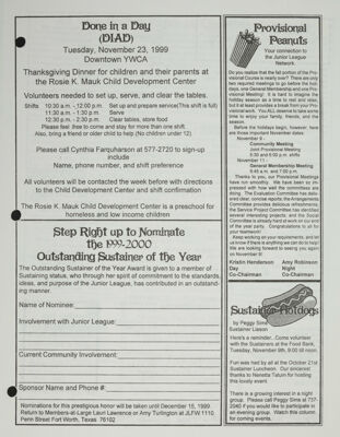 Step Right up to Nominate the 1999-2000 Outstanding Sustainer of the Year