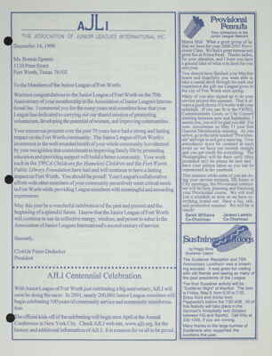 Clotilde Perez-Dedecker to Members of the Junior League of Fort Worth Letter, December 14, 1999