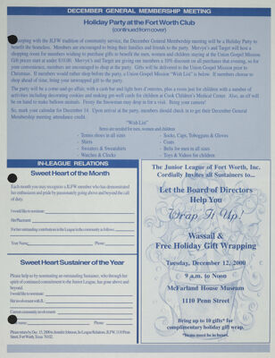Wassail & Free Holiday Gift Wrapping Invitation, December 2000-January 2001