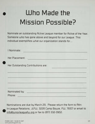 Active of the Year Nomination Form, February-March 2007