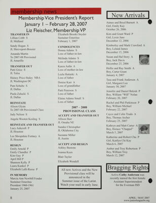 Membership Vice President's Report, January 1-February 28, 2007