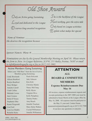 Old Shoe Award Nomination Form, April-May 2008