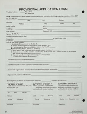 Provisional Application Form, November 2007
